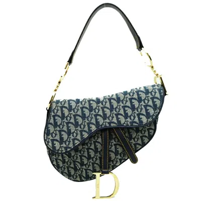 DIOR JACQUARD LEATHER SADDLE BAG SHOULDER BAG (PRE-OWNED)