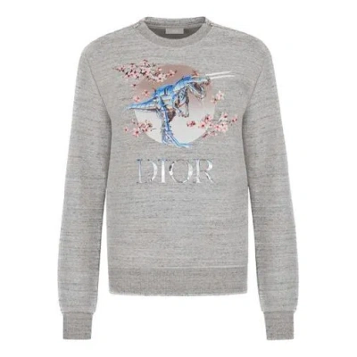 DIOR DIOR Tyrannosaurus Rex Cherry Blossom Zipper Sweater Unisex Grey