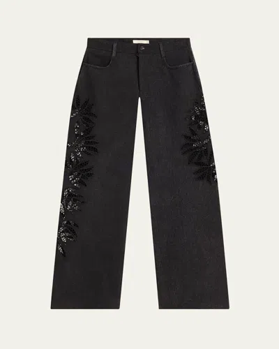 DIOTIMA STULLA BOTANICAL CUTOUT WIDE-LEG JEANS
