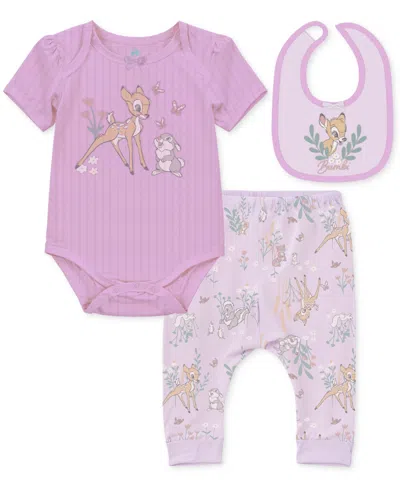 DISNEY BABY GIRLS BAMBI BODYSUIT, PANTS & BIB, 3 PIECE SET