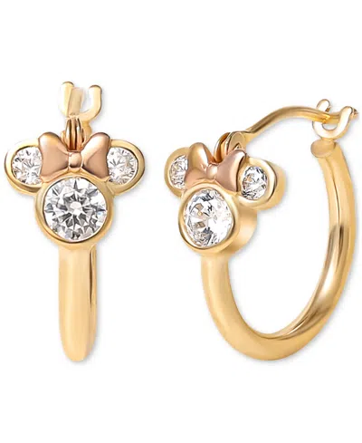 DISNEY MINNIE MOUSE CUBIC ZIRCONIA SMALL HOOP EARRINGS IN 10K YELLOW & ROSE GOLD, 1/2"