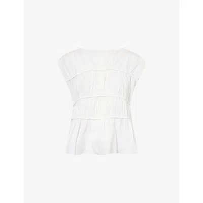 DISSH WOMENS WHITE FLYNN GATHERED LINEN-COTTON BLEND TOP