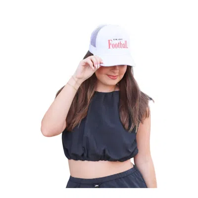 DISTRESSED VINTAGE COUTURE ENJOY FOOTBALL HAT IN WHITE