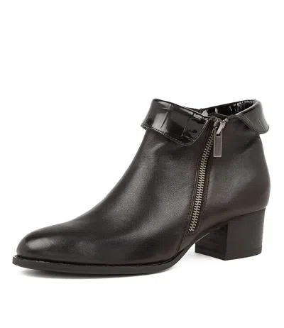 DJANGO & JULIETTE DJANGO & JULIETTE MIMZIP BLACK LEATHER ANKLE BOOTS WOMENS SHOES CASUAL