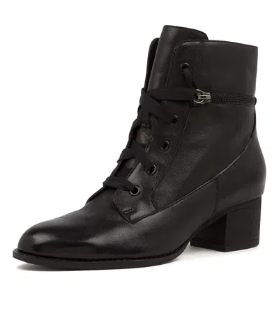 DJANGO & JULIETTE DJANGO & JULIETTE MITCHY BLACK LEATHER HEELED ANKLE BOOTS WOMENS SHOES