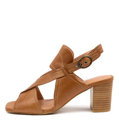 DJANGO & JULIETTE DJANGO & JULIETTE PAISLI DK TAN LEATHER WOMENS SHOES DRESS SANDALS HEELED