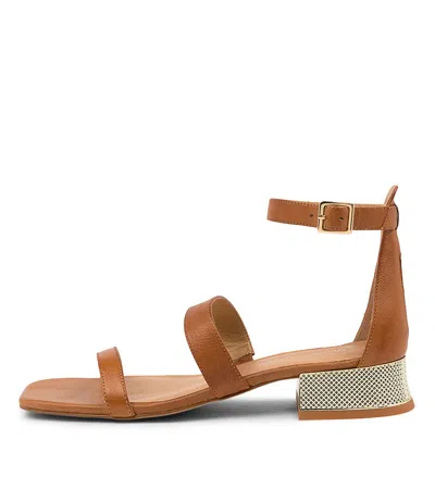 DJANGO & JULIETTE DJANGO & JULIETTE REINA TAN GOLD LEATHER WOMENS SHOES CASUAL SANDALS HEELED