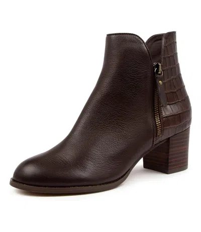 DJANGO & JULIETTE DJANGO & JULIETTE SHIANE CHOC LEATHER CROC WOMENS SHOES CASUAL BOOTS ANKLE