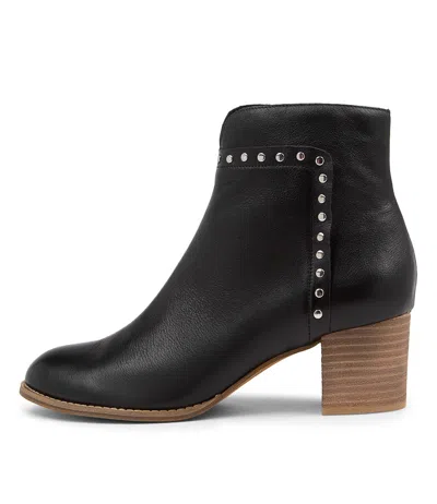 DJANGO & JULIETTE DJANGO & JULIETTE SLIPT BLACK LEATHER ANKLE BOOTS NATURAL HEEL WOMENS SHOES