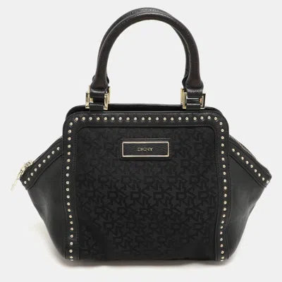 DKNY BLACK CANVAS AND LEATHER DONNA KARAN SATCHEL
