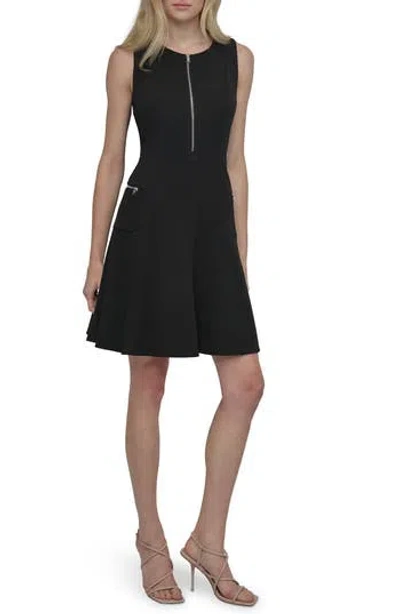 DKNY DKNY FRONT ZIP SLEEVELESS FIT & FLARE DRESS