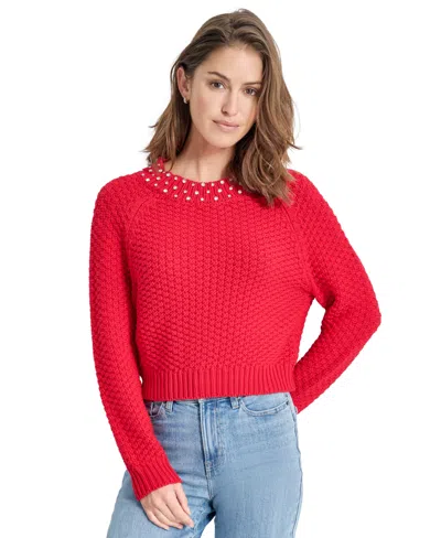 DKNY JEANS PETITE EMBELLISHED MOCK-NECK SWEATER