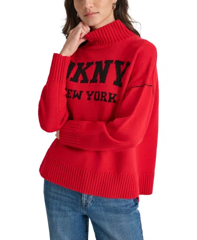 DKNY JEANS PETITE INTARSIA LOGO SWEATER