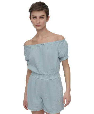 DKNY JEANS WOMEN'S COTTON GAUZE OFF-THE-SHOULDER TOP