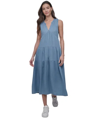 DKNY JEANS WOMEN'S SLEEVELESS TIERED MIDI DRESS