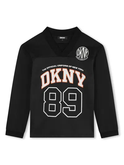 DKNY LOGO-PRINT V-NECK LONG-SLEEVE T-SHIRT