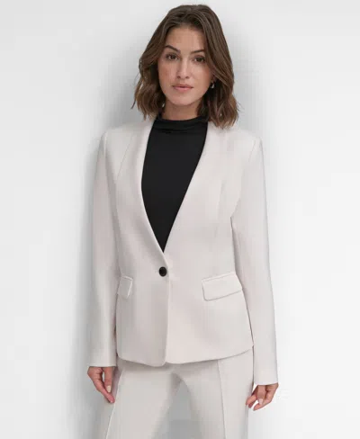 DKNY PETITE COLLARLESS ONE-BUTTON BLAZER