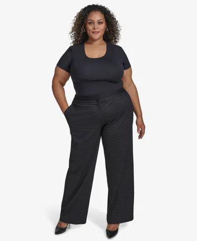 DKNY PLUS SIZE PATTERNED PLEATED-WAISTBAND PANTS