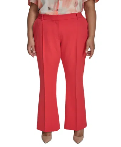 DKNY PLUS SIZE PINTUCK MID-RISE FLARED-LEG PANTS