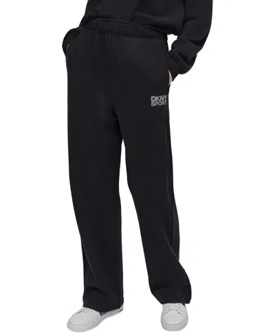 DKNY SPORT WOMEN'S RHINESTONE-LOGO HIGH-RISE STRAIGHT-LEG PANTS