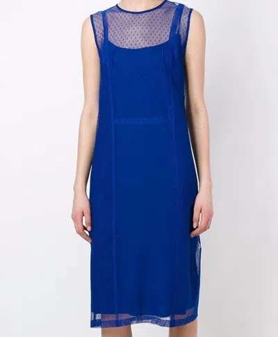 DKNY DKNY SZS SPITZE TÜLL W / FALZEN DETAIL ÄRMELLOSES KLEID BLAU