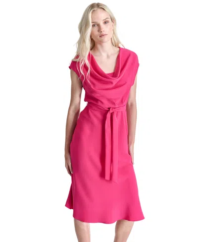 DKNY WOMEN'S BELTED SIDE-SPLIT COWLNECK MIDI DRESS