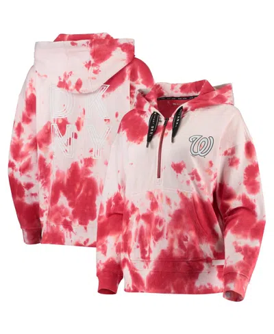 DKNY WOMEN'S DKNY SPORT WHITE AND RED WASHINGTON NATIONALS DAKOTA TIE-DYE HALF-ZIP HOODIE