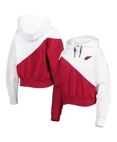 DKNY WOMEN'S DKNY SPORT WHITE, CARDINAL ARIZONA CARDINALS BOBBI COLOR BLOCKED PULLOVER HOODIE