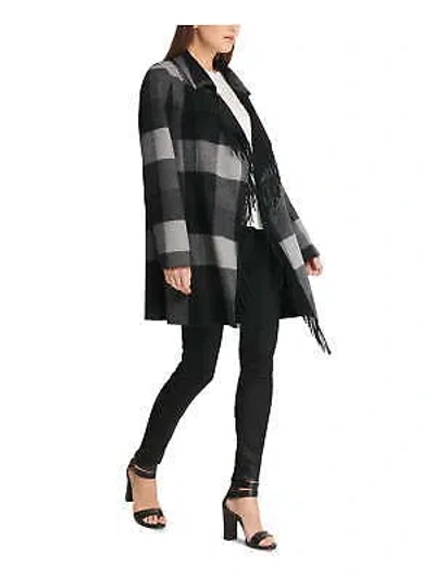DKNY DKNY WOMEN'S FRINGED CHECK WINTER JACKET COA GRAY SIZE X-LARGE