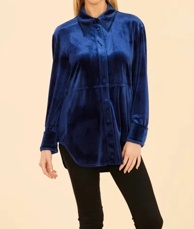 DOLCE CABO VELVET BUTTON-UP TOP IN BLUE