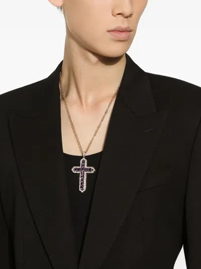 DOLCE & GABBANA 18K GOLD TRADITION DIAMOND AND AMETHYST PENDANT