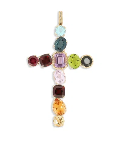 DOLCE & GABBANA 18K YELLOW GOLD CHARM RAINBOW GEMSTONE PENDANT