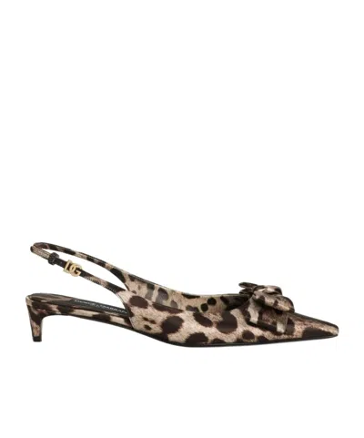 DOLCE & GABBANA 30MM LEOPARD-PRINT SATIN SLINGBACK PUMPS