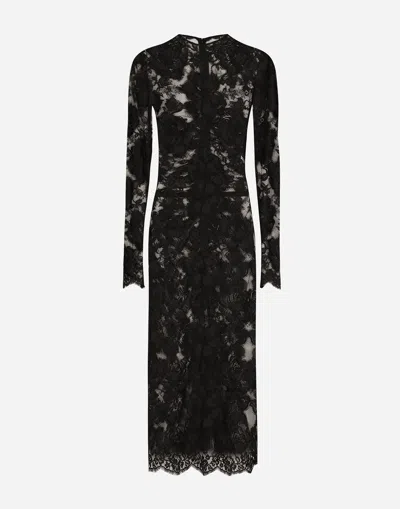 DOLCE & GABBANA CALF-LENGTH FLORAL LACE DRESS