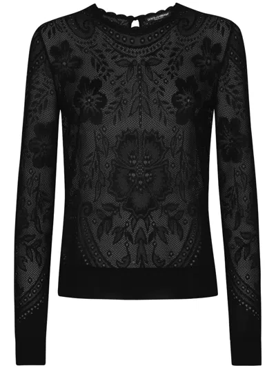 DOLCE & GABBANA FLORAL-LACE ROUND-NECK TOP