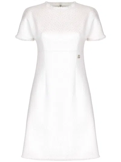 DOLCE & GABBANA DNA APPLIQUÉ-LOGO BOUCLÉ MINI DRESS