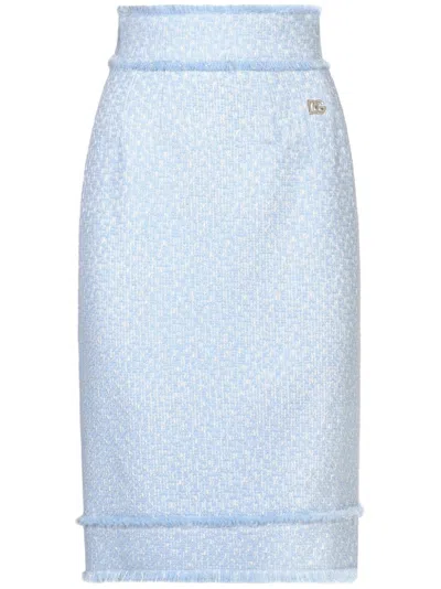 DOLCE & GABBANA DNA APPLIQU�-LOGO TWEED STRAIGHT SKIRT