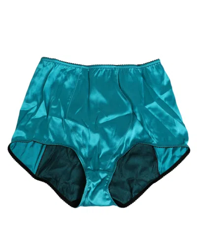DOLCE & GABBANA AQUA GREEN SATIN HIGH-WAIST BRIEFS UNDERWEAR