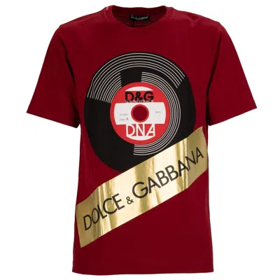 DOLCE & GABBANA DOLCE & GABBANA BAUMWOLLE DG LOGO DJ PLATTE T-SHIRT DG ROT GOLD 12561