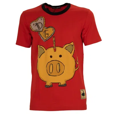 DOLCE & GABBANA DOLCE & GABBANA BAUMWOLLE T-SHIRT SPARDOSE GELD SCHWEIN LOGO PATCH WEISS 12559