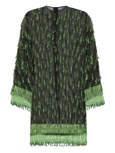DOLCE & GABBANA BEADED-FRINGE ORGANZA MINI DRESS