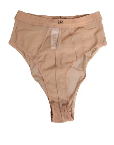 DOLCE & GABBANA BEIGE SHEER MESH HIGH WAIST BRIEFS UNDERWEAR