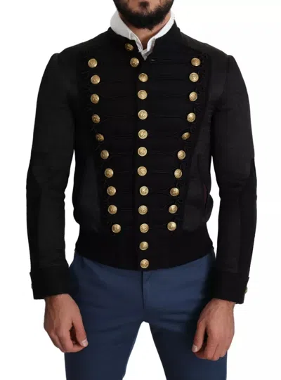 DOLCE & GABBANA BLACK BUTTON EMBELLISHED MILITARY JACKET