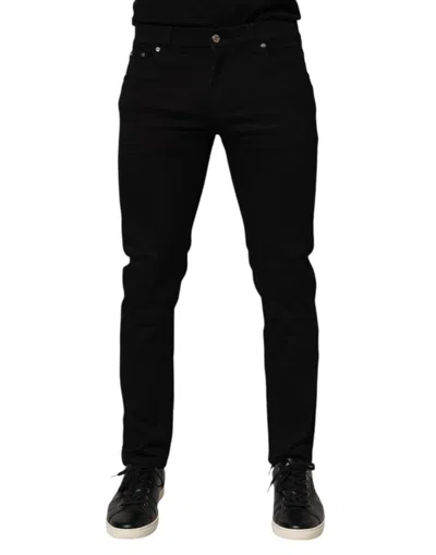 DOLCE & GABBANA BLACK COTTON BLEND SKINNY MEN TROUSER PANTS
