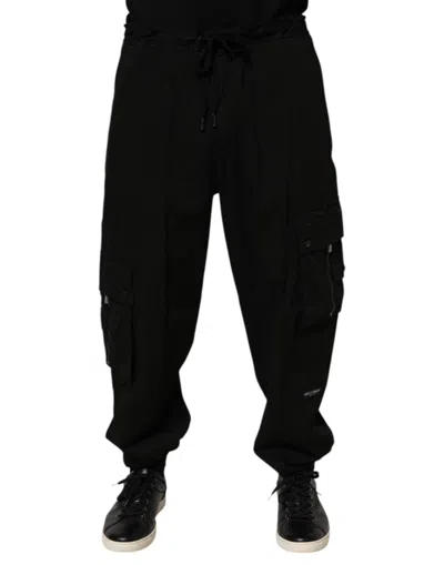 DOLCE & GABBANA BLACK COTTON CARGO JOGGER SWEATPANTS PANTS