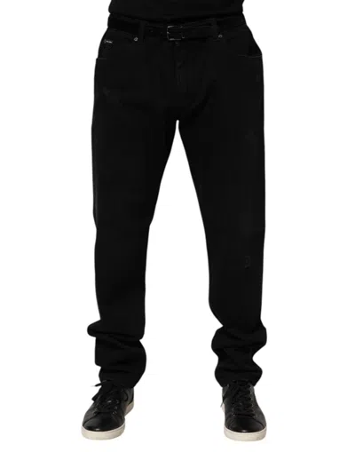 DOLCE & GABBANA BLACK COTTON REGULAR DENIM MEN TROUSER JEANS