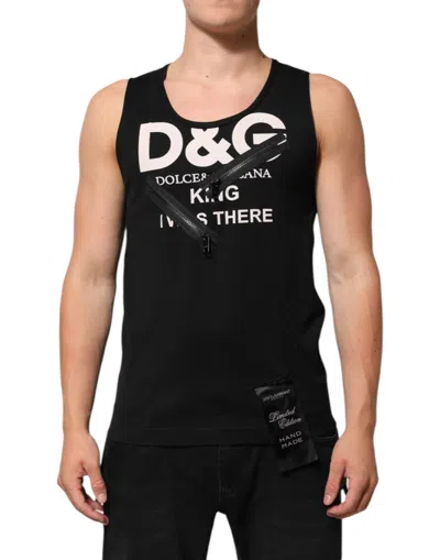 DOLCE & GABBANA BLACK COTTON SLEEVELESS TANK TOP DG LOGO MEN T-SHIRT