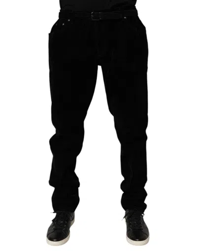 DOLCE & GABBANA BLACK COTTON SLIM FIT DENIM TROUSER JEANS