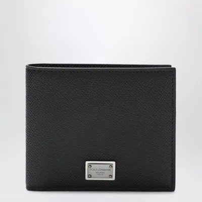 DOLCE & GABBANA BLACK DAUPHINE LEATHER WALLET WITH LOGO PLAQUE