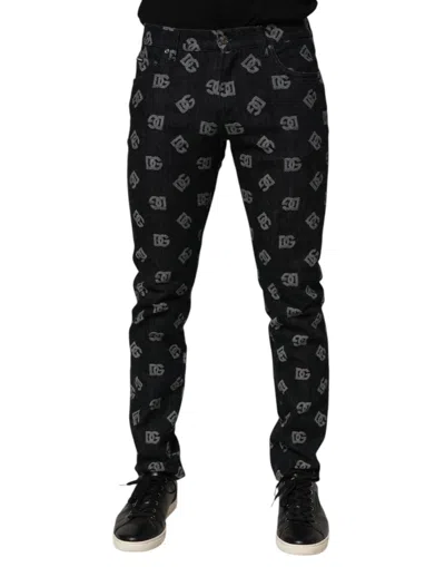 DOLCE & GABBANA BLACK DG MONOGRAM COTTON SKINNY DENIM JEANS